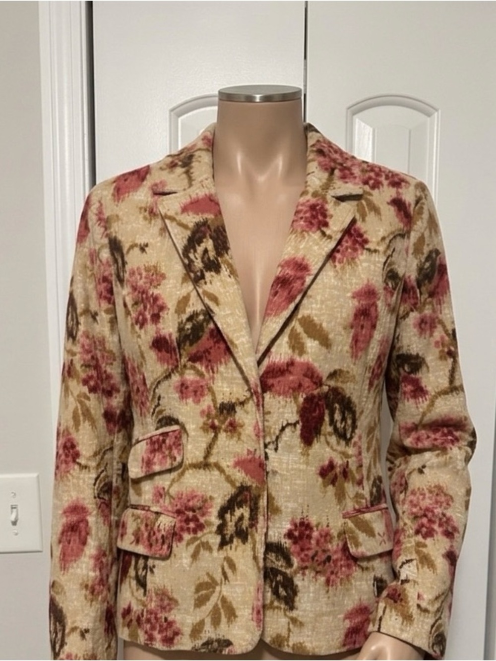 J. Jill Beige Blazer with Pink Floral Pattern